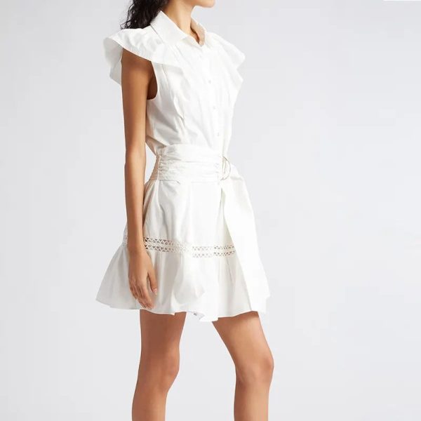 Lady Elegant Style Flutter Sleeve Belted Mini Shirt Dress - Image 2