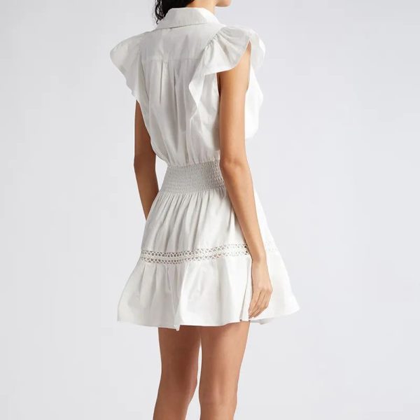 Lady Elegant Style Flutter Sleeve Belted Mini Shirt Dress - Image 3