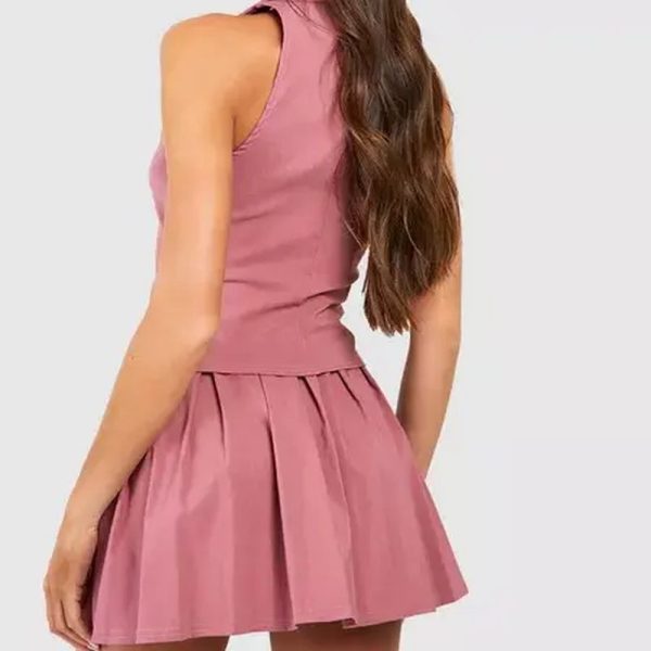 Casual Elegant Sweet Plunge Front Waistcoat & Pleated Mini Skirt - Image 2