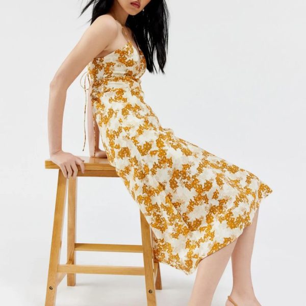 V-neck Women Sexy Vacation Floral Halter Midi Dress - Image 3