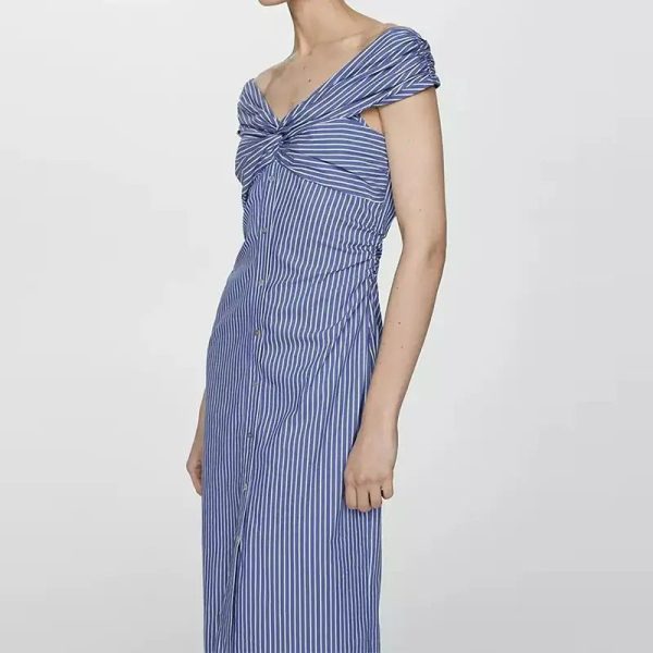 Elegant Office Style Front Button Midi Dress - Image 2